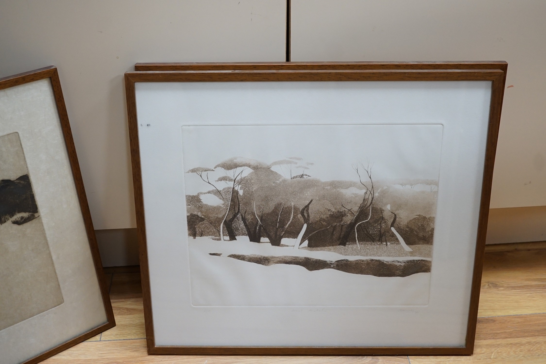 Kevin Pearsh (b. 1951), three drypoint etchings with aquatint, 'West Australia', 'Australian Landscape' and 'Distant Landscape', signed in pencil and dated c.1979, 27 x 35cm